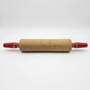 Classic Wooden Rolling Pin with Red Handles